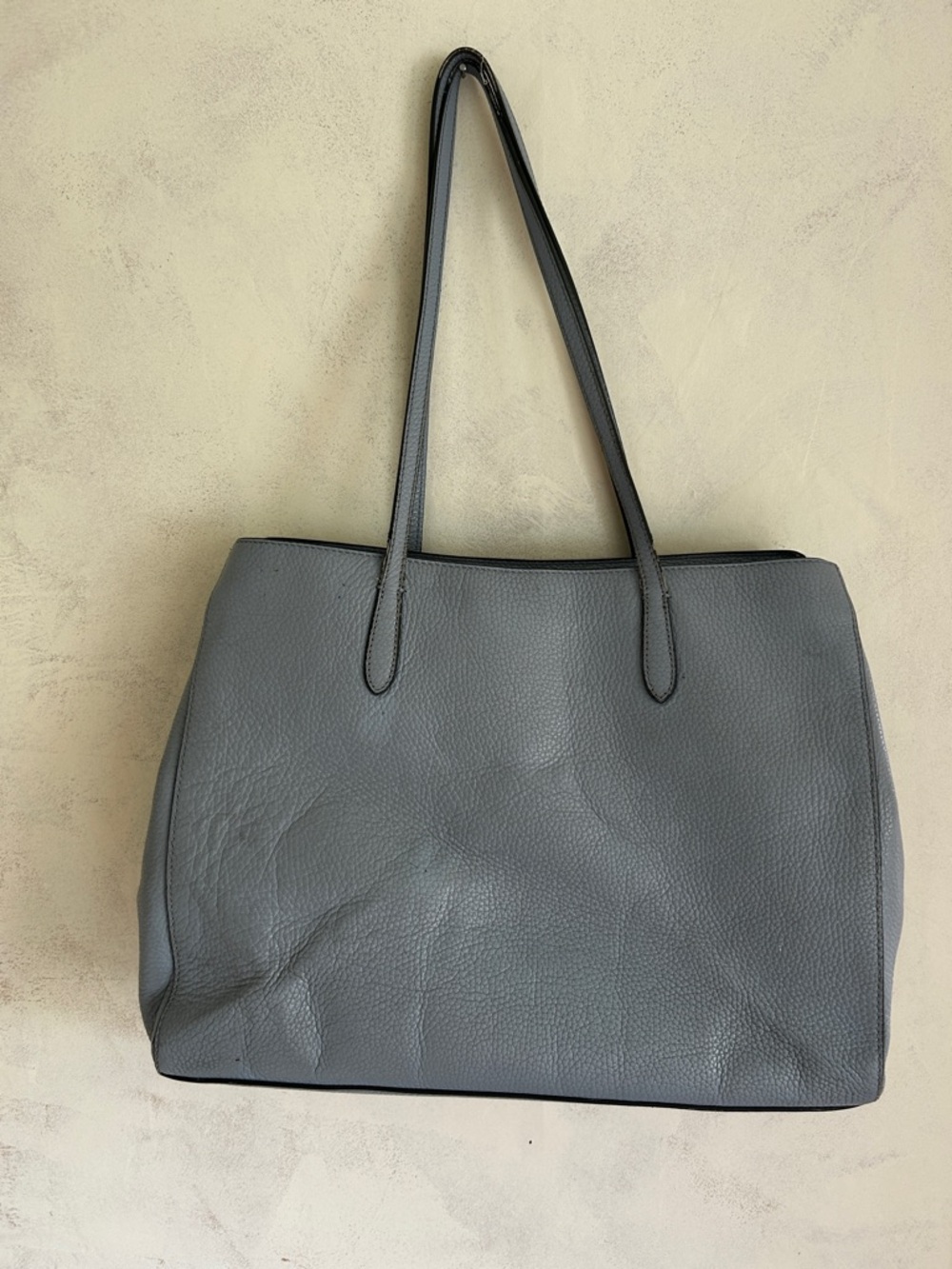 Classic Grey/blue Leather Tote Bag - Minimal Shoulder Bag